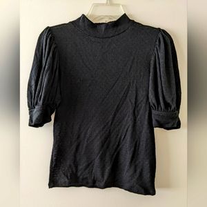 Free People sheer knit top - black, size M, puffed sleeve